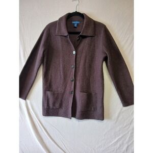 Karen Scott wool blazer sweater small‎ button up quiet luxery Preppy